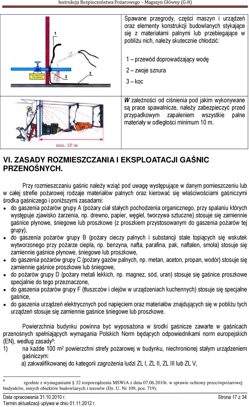 minimum 10 m. VI. ZASADY ROZMIESZCZANIA I EKSPLOATACJI GAŚNIC PRZENOŚNYCH.