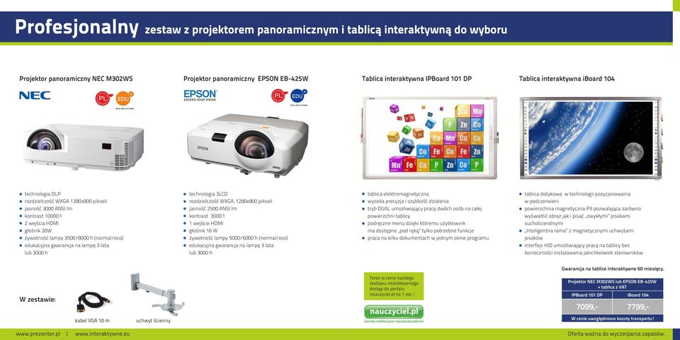 gwarancja na lampę 3 lata lub 3000 h technologia 3LCD rozdzielczość WXGA, 1280x800 pikseli jasność 2500 ANSI lm kontrast 3000:1 1 wejście HDMI głośnik 16 W żywotność lampy 5000/6000 h (normal/eco)