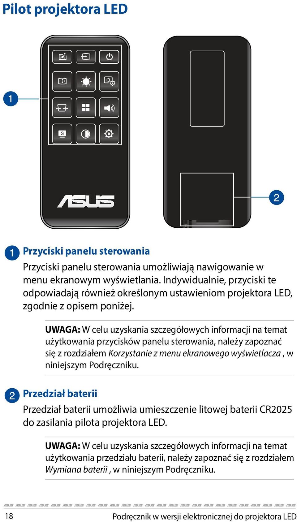 UWAGA: W celu uzyskania szczegółowych informacji na temat użytkowania przycisków panelu sterowania, należy zapoznać się z rozdziałem Korzystanie z menu ekranowego wyświetlacza, w niniejszym