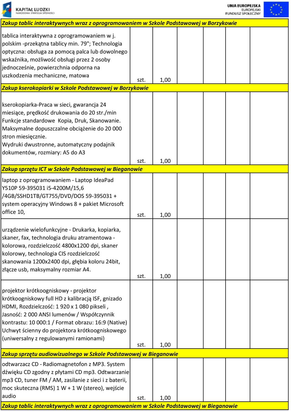 Szkole Podstawowej w Borzykowie kserokopiarka-praca w sieci, gwarancja 24 miesiące, prędkość drukowania do 20 str./min Funkcje standardowe Kopia, Druk, Skanowanie.