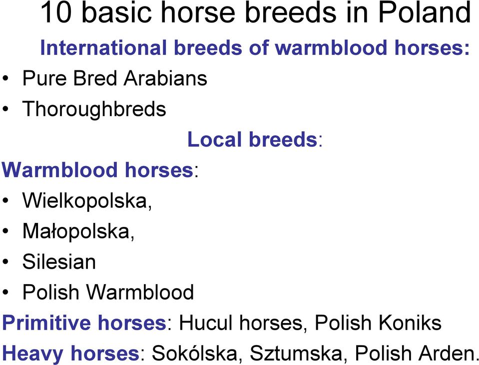 horses: Wielkopolska, Małopolska, Silesian Polish Warmblood Primitive