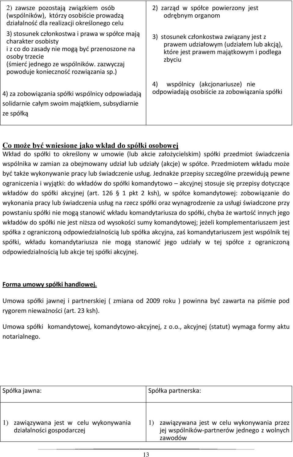 ) 4) za zobowiązania spółki wspólnicy odpowiadają solidarnie całym swoim majątkiem, subsydiarnie ze spółką 2) zarząd w spółce powierzony jest odrębnym organom 2) zarząd w spółce powierzony jest
