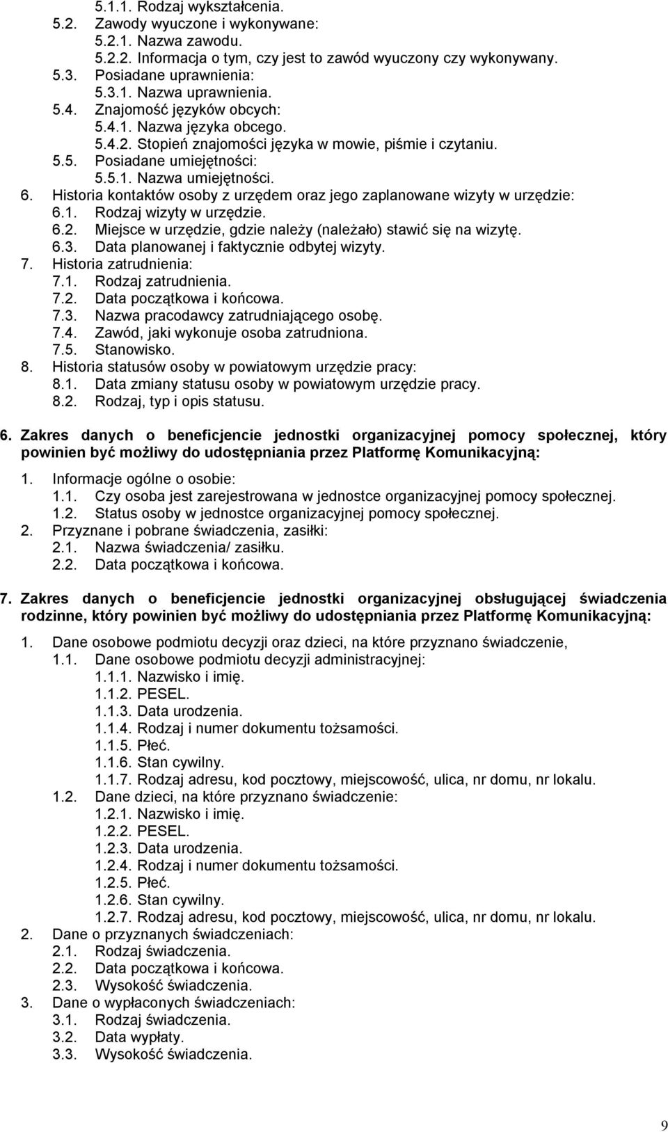 Historia kontaktów osoby z urzędem oraz jego zaplanowane wizyty w urzędzie: 6.1. Rodzaj wizyty w urzędzie. 6.2. Miejsce w urzędzie, gdzie należy (należało) stawić się na wizytę. 6.3.
