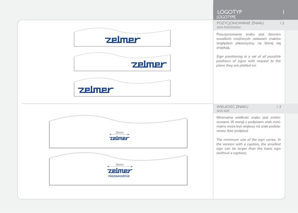 2 WIELKOŚĆ ZNAKU SIGN SIZE 1.3 20mm Minimalna wielkość znaku jest zróżnicowana.