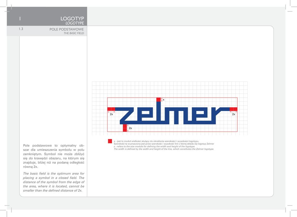 SzerokoÊç ta wyznaczona jest przez szerokoêç i wysokoêç linii z której składa si logotyp Zelmer x - refers to the size module for defining the width and height of the logotype.