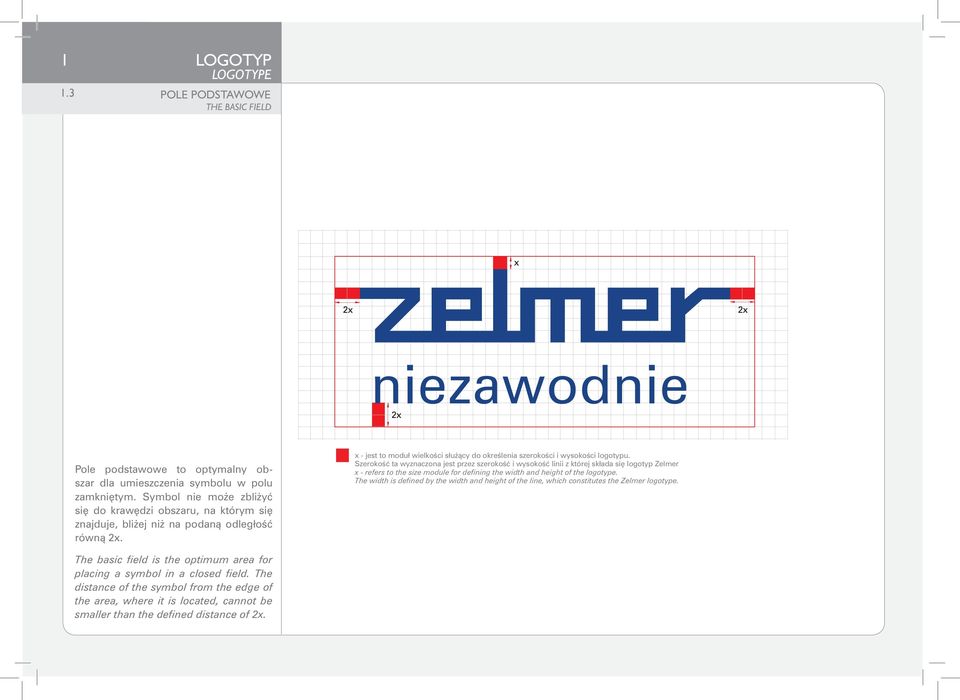 SzerokoÊç ta wyznaczona jest przez szerokoêç i wysokoêç linii z której składa si logotyp Zelmer x - refers to the size module for defining the width and height of the logotype.