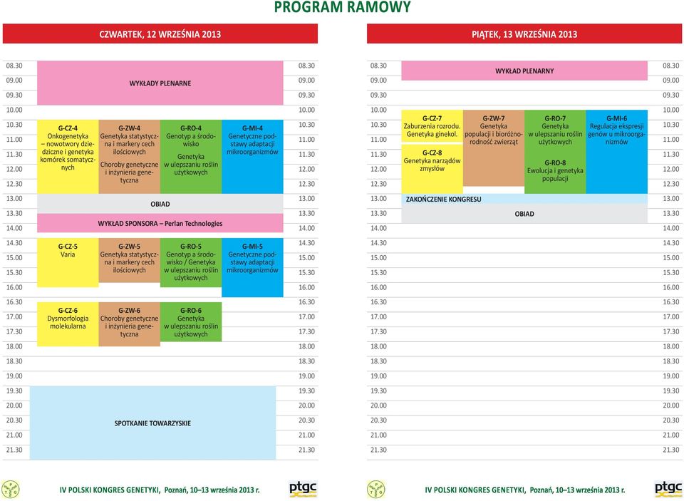 00 WYKŁAD SPONSORA Perlan Technologies 4.00 4.30 G-CZ-5 G-ZW-5 G-RO-5 G-MI-5 4.30 5.00 Varia Genetyka statystyczna i markery cech Genotyp a środowisko / Genetyka Genetyczne podstawy adaptacji 5.00 5.