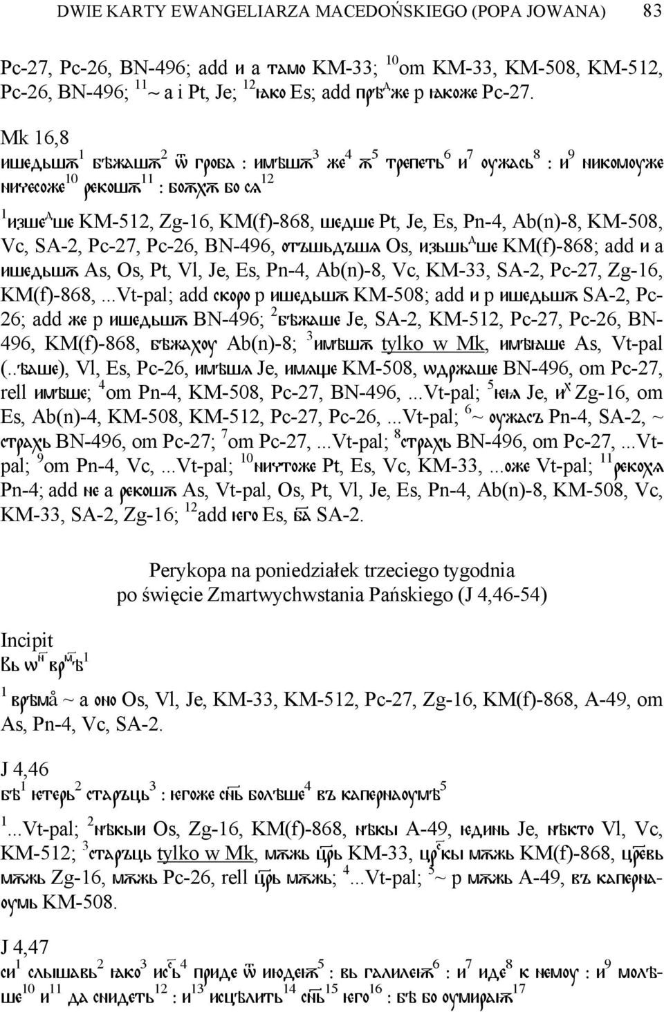 Ab(n)-8, KM-508, Vc, SA-2, Pc-27, Pc-26, BN-496, отъшьдъшѧ Os, изьшь д ше KM(f)-868; add и a ишедьшѫ As, Os, Pt, Vl, Je, Es, Pn-4, Ab(n)-8, Vc, KM-33, SA-2, Pc-27, Zg-16, KM(f)-868,.