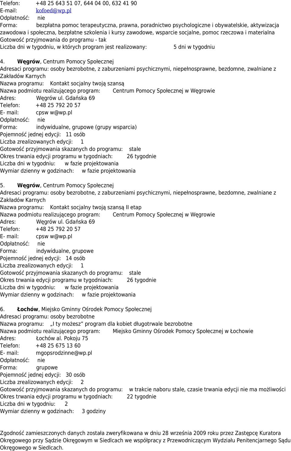 materialna Gotowość przyjmowania do programu - tak Liczba dni w tygodniu, w których program jest realizowany: 5 dni w tygodniu 4.