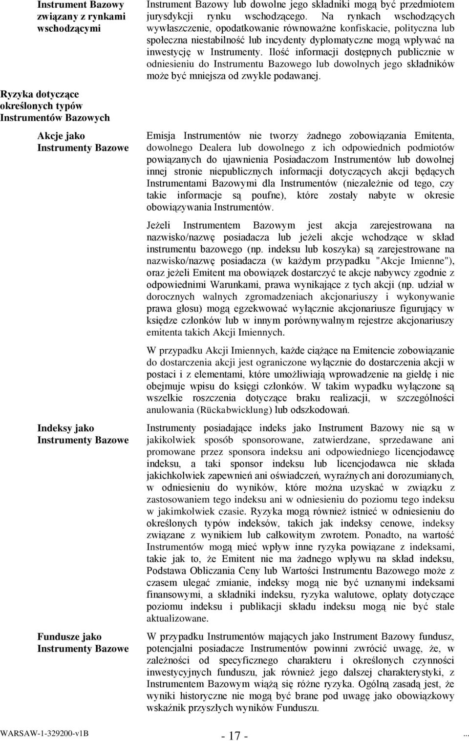 Na rynkach wschodzących wywłaszczenie, opodatkowanie równoważne konfiskacie, polityczna lub społeczna niestabilność lub incydenty dyplomatyczne mogą wpływać na inwestycję w Instrumenty.