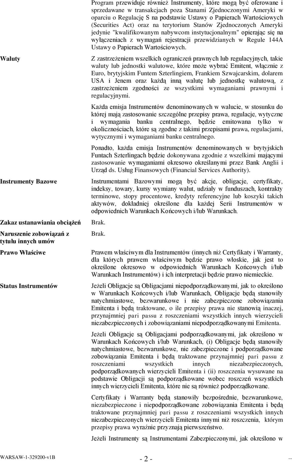 jedynie "kwalifikowanym nabywcom instytucjonalnym" opierając się na wyłączeniach z wymagań rejestracji przewidzianych w Regule 144A Ustawy o Papierach Wartościowych.