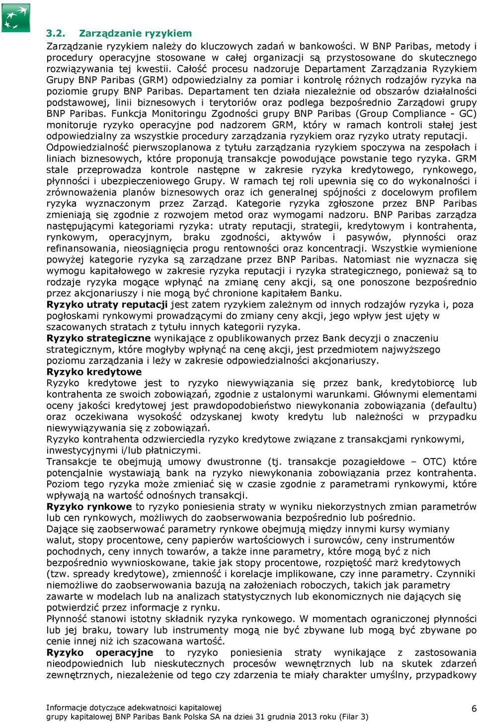 Całość procesu nadzoruje Departament Zarządzania Ryzykiem Grupy BNP Paribas (GRM) odpowiedzialny za pomiar i kontrolę różnych rodzajów ryzyka na poziomie grupy BNP Paribas.