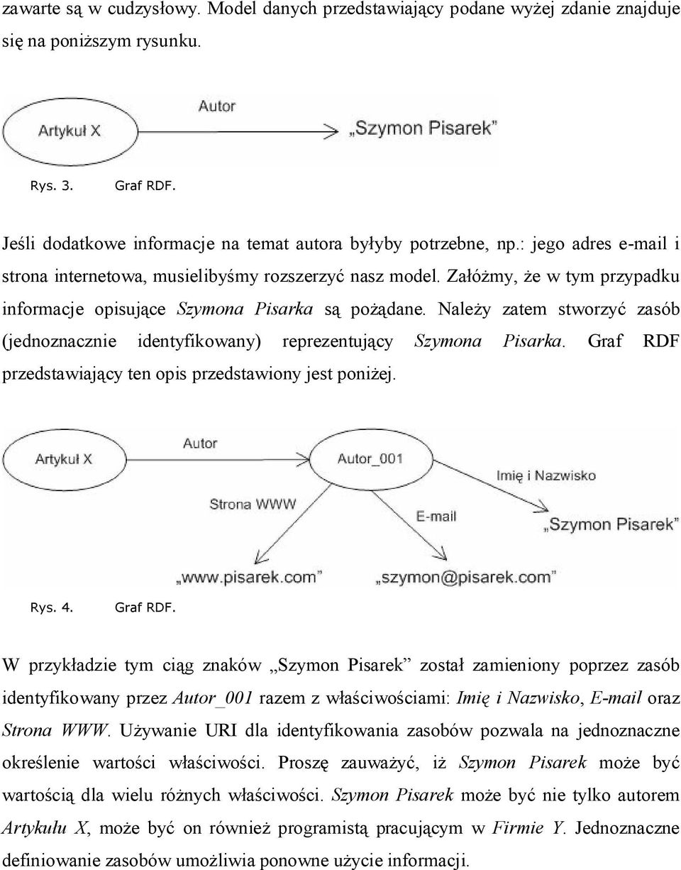 Nale y zatem stworzy zasób (jednoznacznie identyfikowany) reprezentuj cy Szymona Pisarka. Graf RDF 