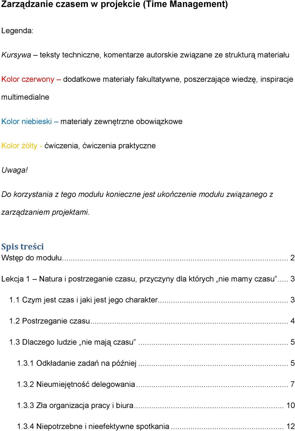 Do korzystania z tego modułu konieczne jest ukończenie modułu związanego z zarządzaniem projektami. Spis treści Wstęp do modułu.