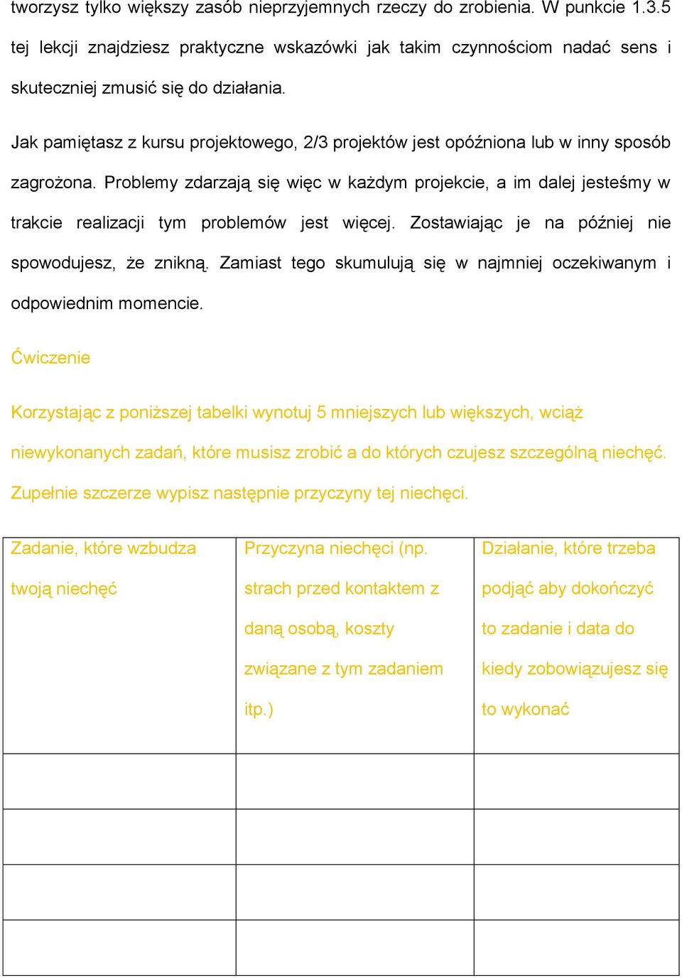 Problemy zdarzają się więc w każdym projekcie, a im dalej jesteśmy w trakcie realizacji tym problemów jest więcej. Zostawiając je na później nie spowodujesz, że znikną.