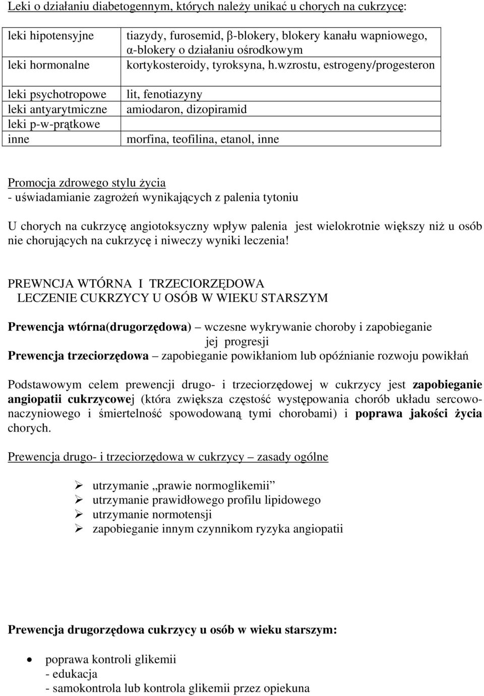 wzrostu, estrogeny/progesteron lit, fenotiazyny amiodaron, dizopiramid morfina, teofilina, etanol, inne Promocja zdrowego stylu życia - uświadamianie zagrożeń wynikających z palenia tytoniu U chorych