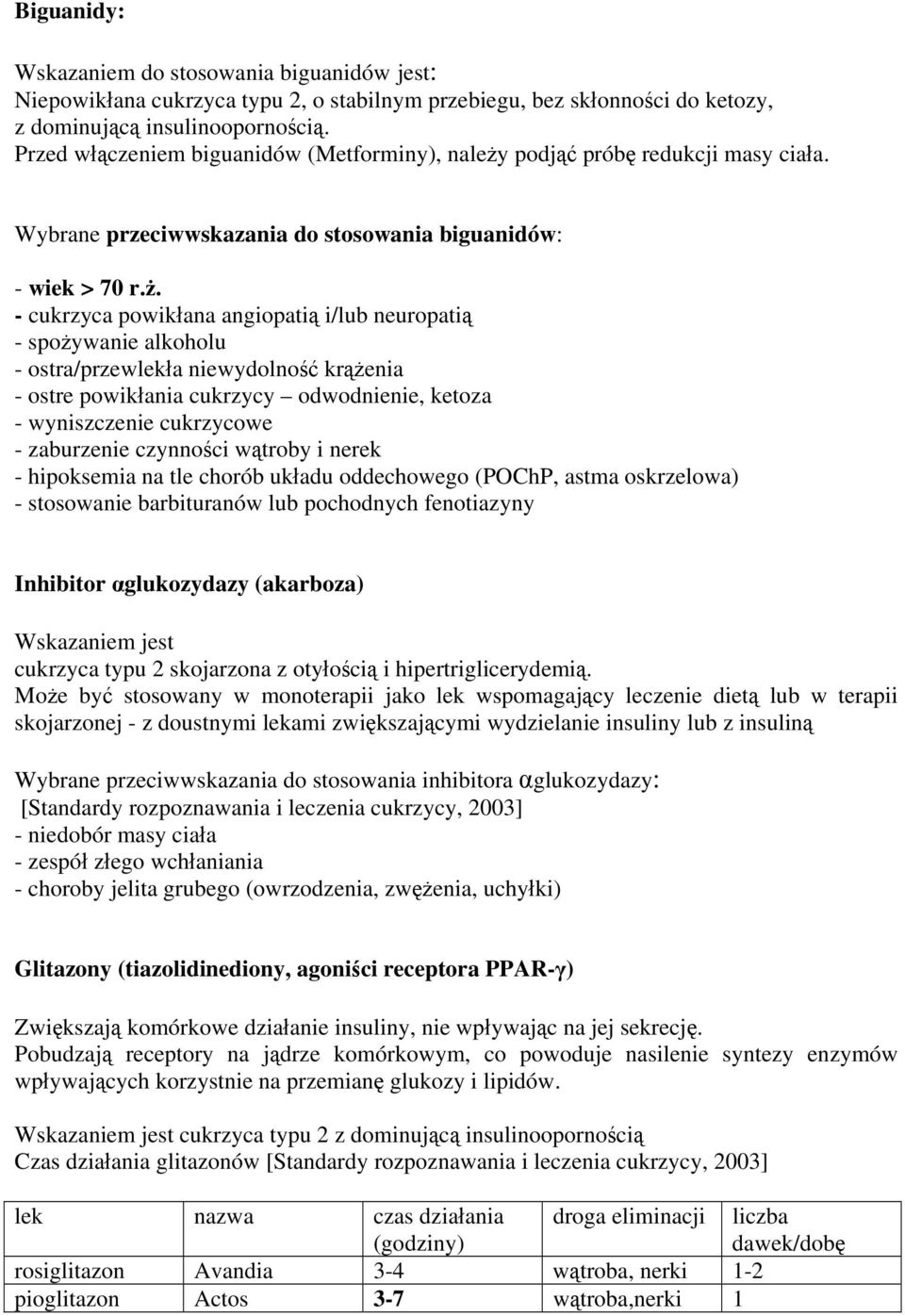 podjąć próbę redukcji masy ciała. Wybrane przeciwwskazania do stosowania biguanidów: - wiek > 70 r.ż.