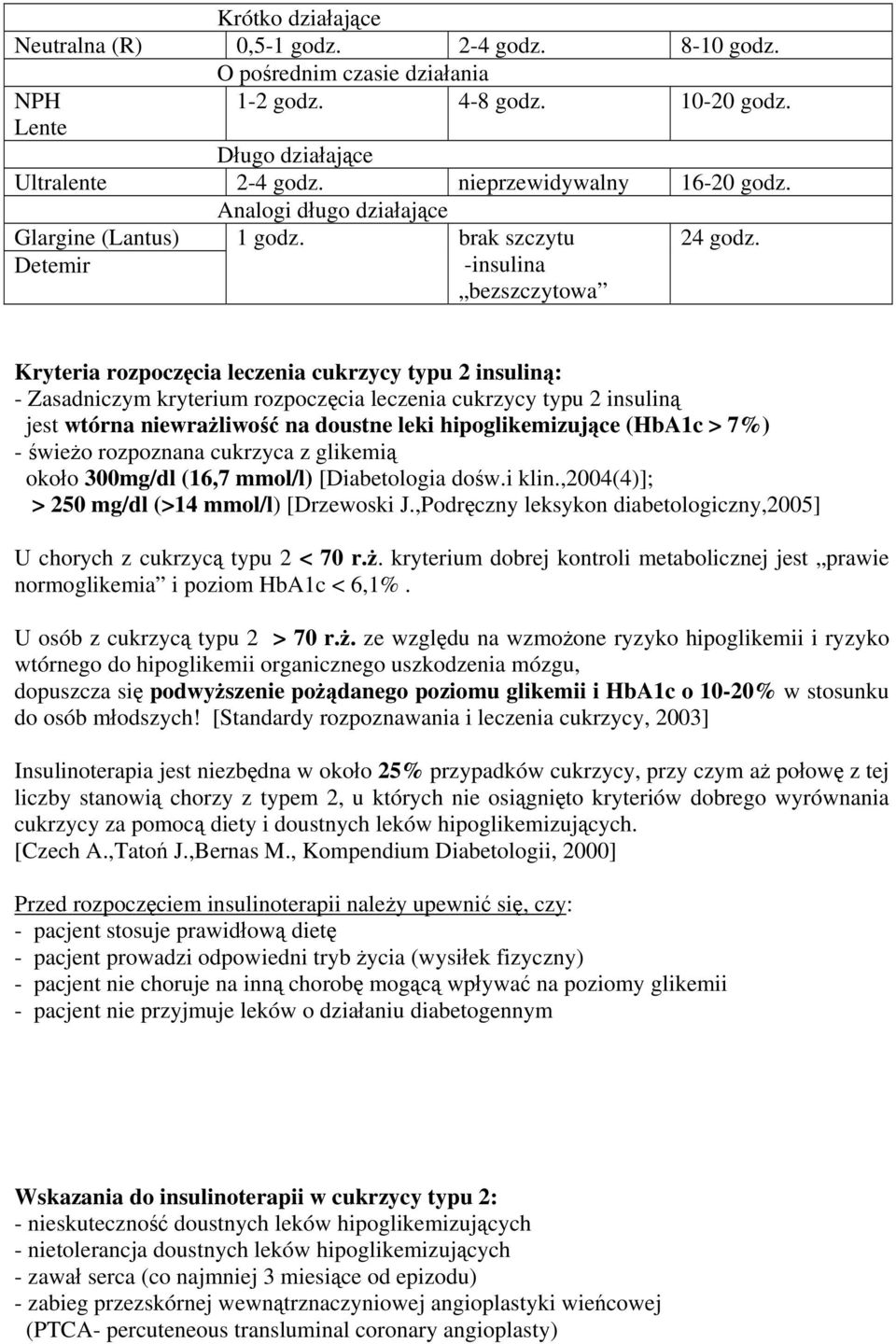 Kryteria rozpoczęcia leczenia cukrzycy typu 2 insuliną: - Zasadniczym kryterium rozpoczęcia leczenia cukrzycy typu 2 insuliną jest wtórna niewrażliwość na doustne leki hipoglikemizujące (HbA1c > 7%)