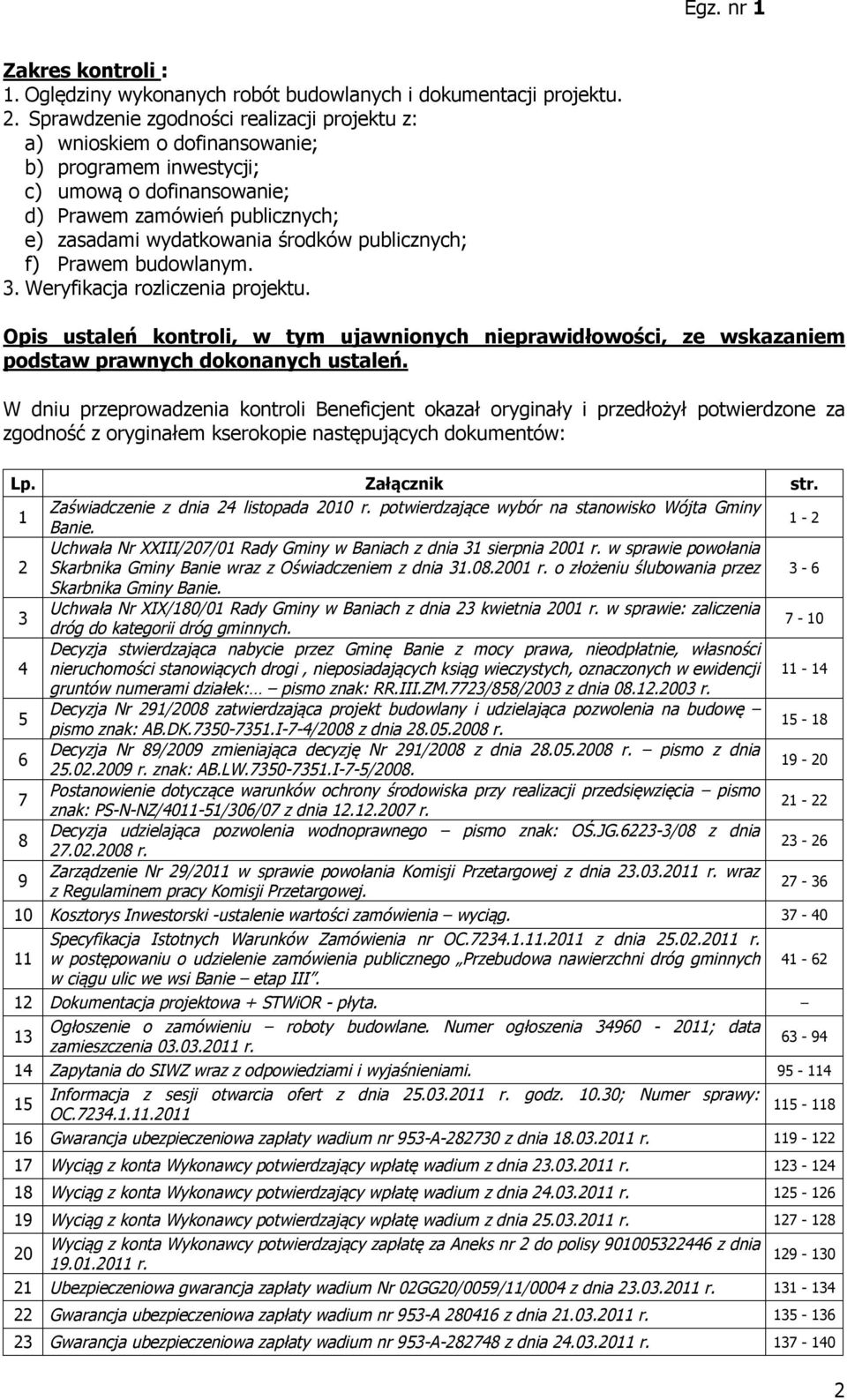 publicznych; f) Prawem budowlanym. 3. Weryfikacja rozliczenia projektu. Opis ustaleń kontroli, w tym ujawnionych nieprawidłowości, ze wskazaniem podstaw prawnych dokonanych ustaleń.