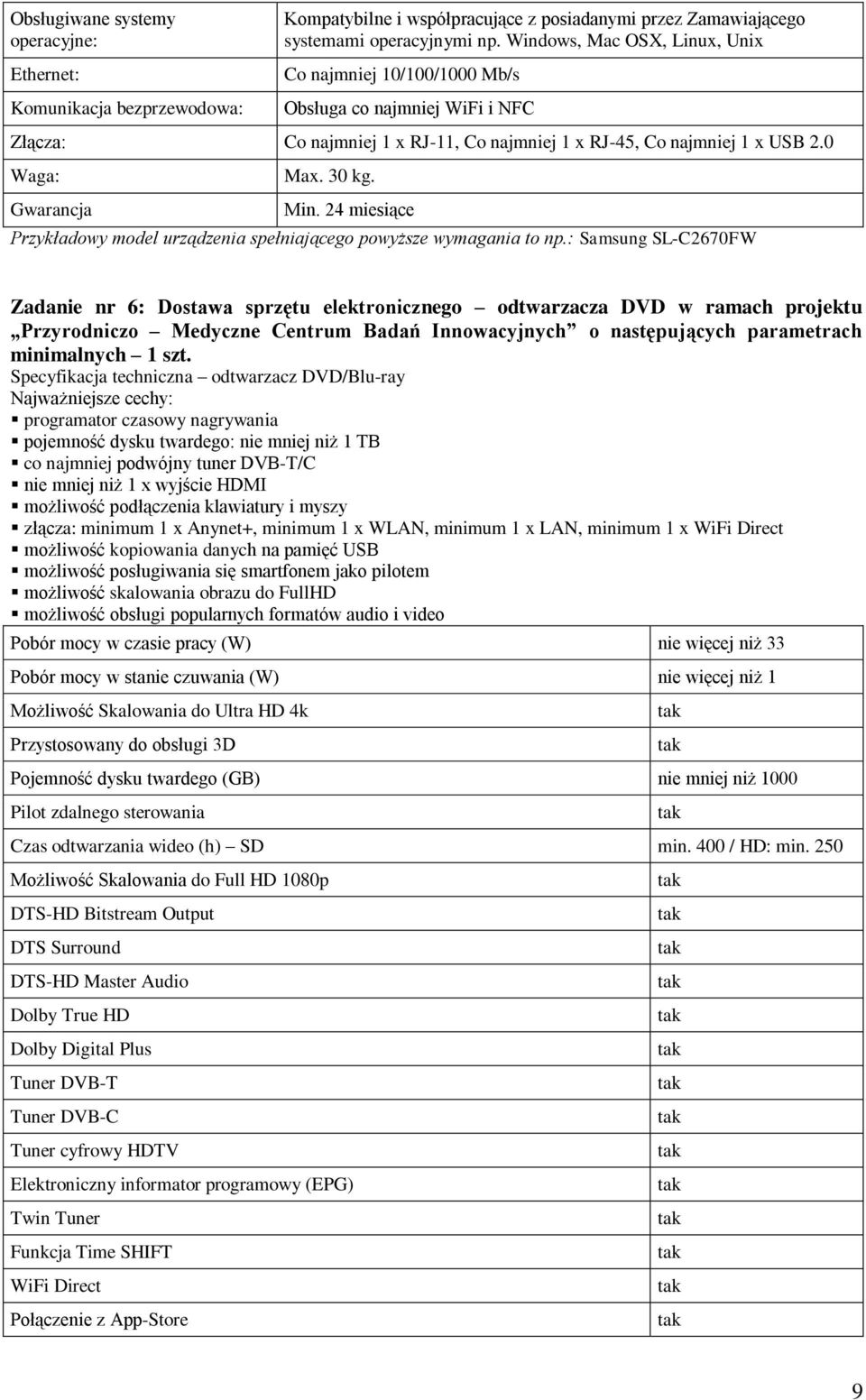 24 miesiące Przykładowy model urządzenia spełniającego powyższe wymagania to np.