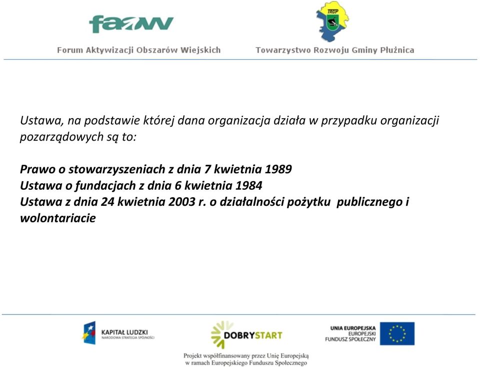 kwietnia 1989 Ustawa o fundacjach z dnia 6 kwietnia 1984 Ustawa z