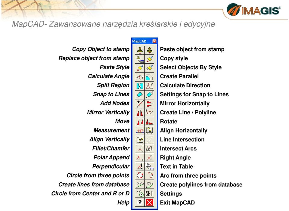 and R or D Help Paste object from stamp Copy style Select Objects By Style Create Parallel Calculate Direction Settings for Snap to Lines Mirror Horizontally Create