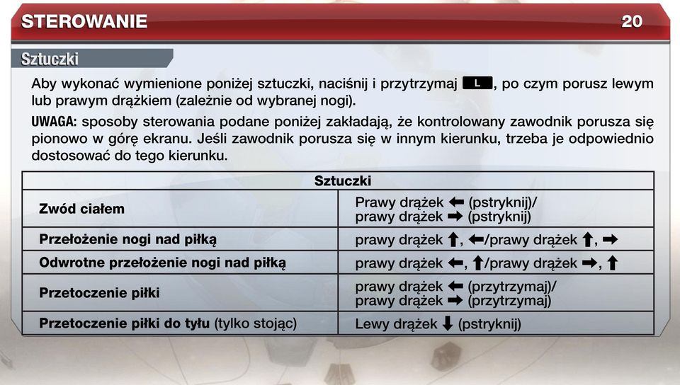 Jeśli zawodnik porusza się w innym kierunku, trzeba je odpowiednio dostosować do tego kierunku.