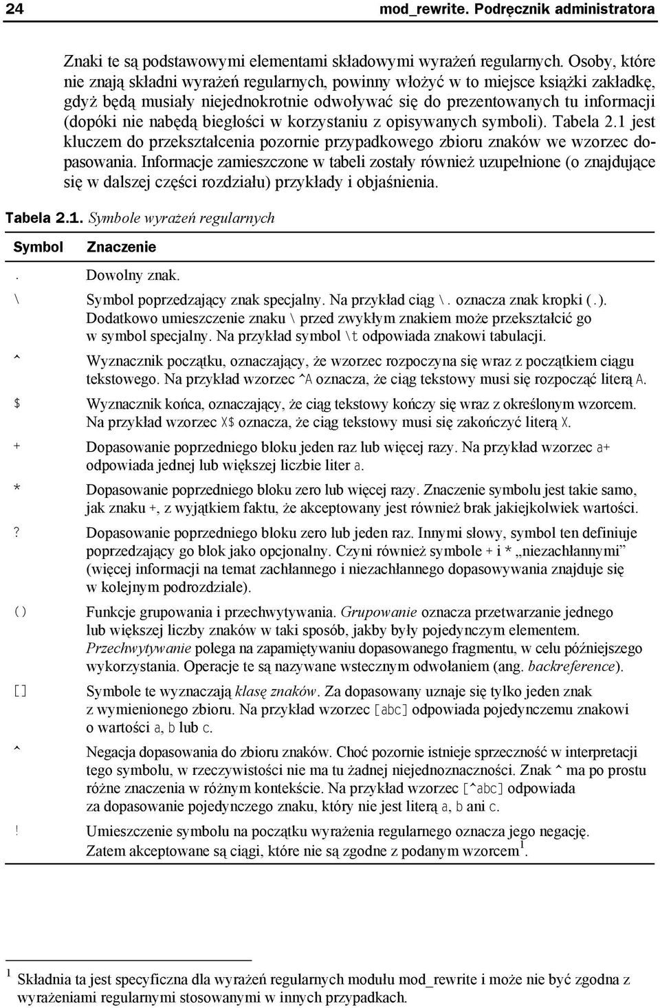 biegłości w korzystaniu z opisywanych symboli). Tabela 2.1 jest kluczem do przekształcenia pozornie przypadkowego zbioru znaków we wzorzec dopasowania.