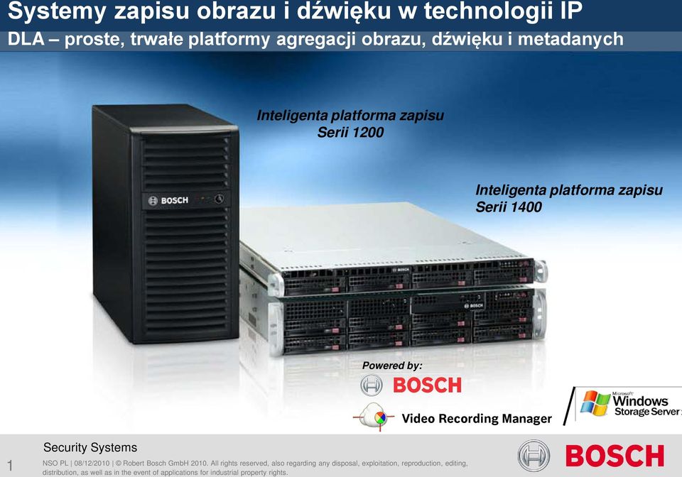 zapisu Serii 1400 Powered by: Video Recording Manager 1 NSO PL 08/12/2010 Robert Bosch GmbH