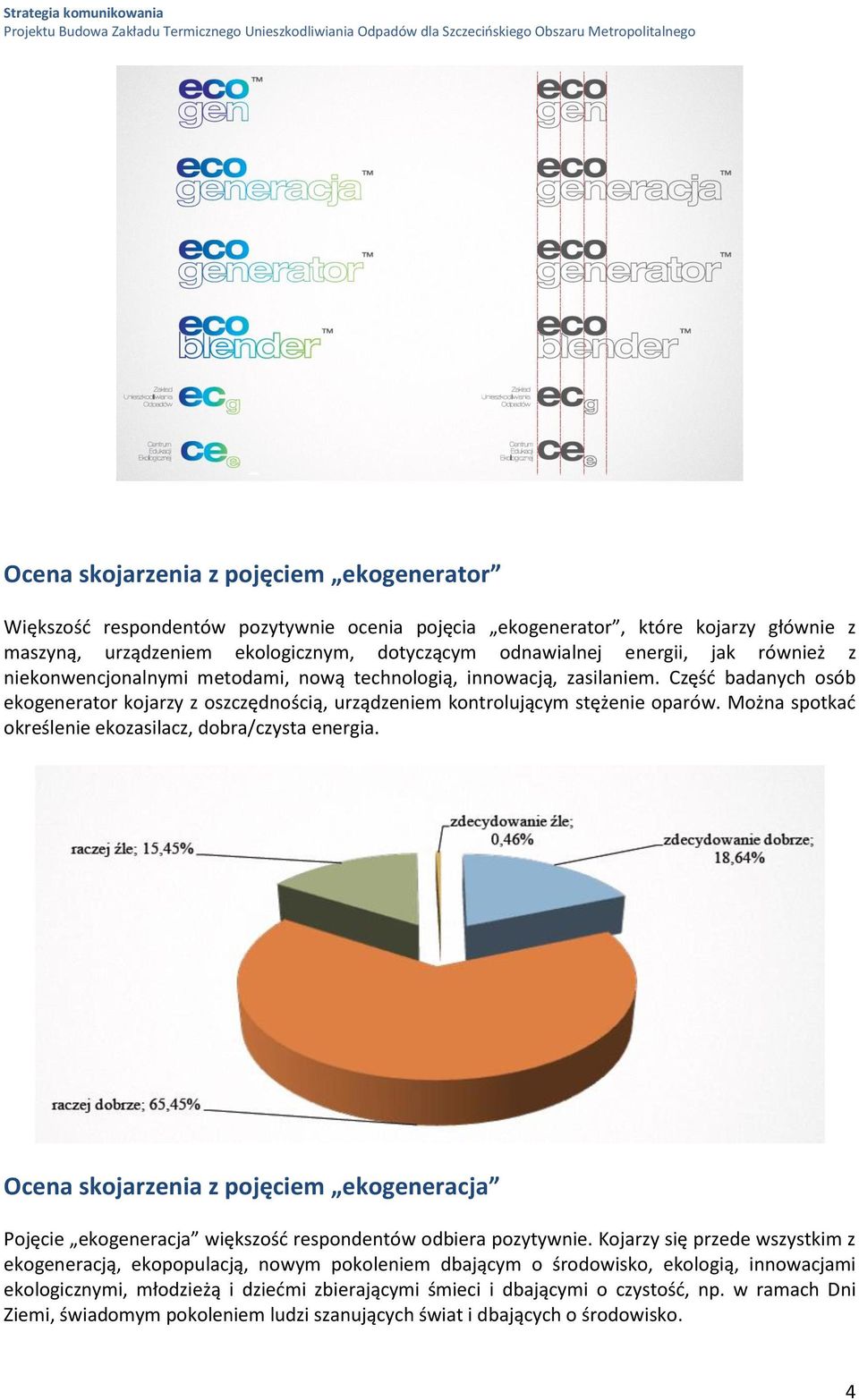 Można spotkać określenie ekozasilacz, dobra/czysta energia. Ocena skojarzenia z pojęciem ekogeneracja Pojęcie ekogeneracja większość respondentów odbiera pozytywnie.