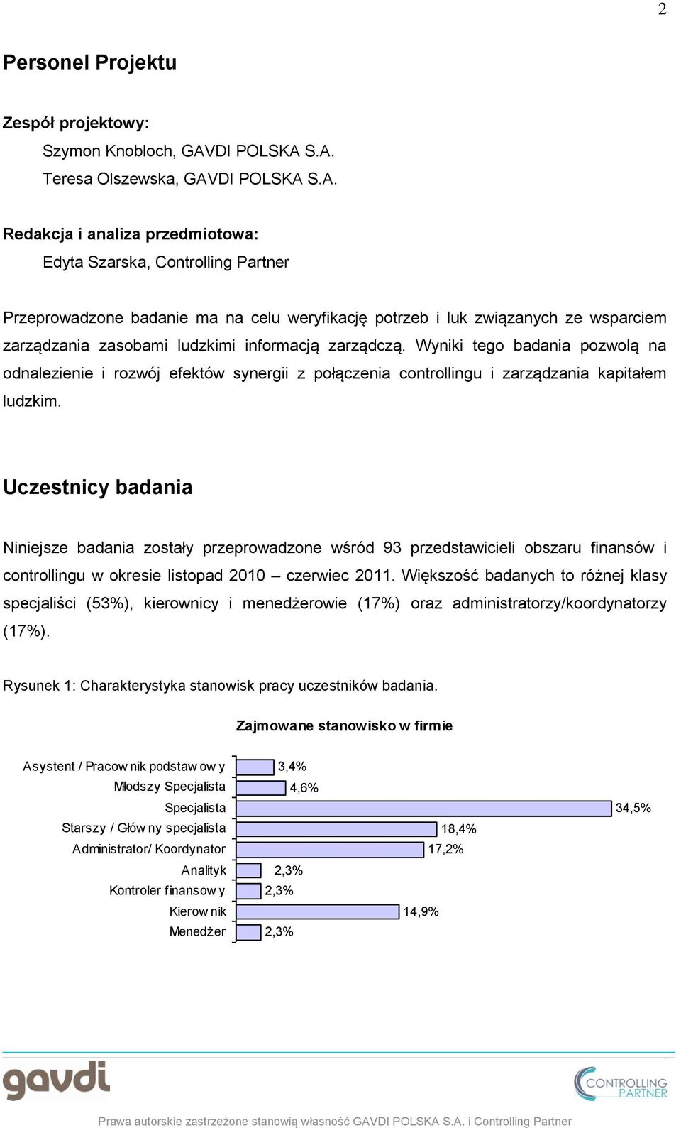 controllingu i zarządzania kapitałem ludzkim Uczestnicy badania Niniejsze badania zostały przeprowadzone wśród 93 przedstawicieli obszaru finansów i controllingu w okresie listopad 2010 czerwiec 2011