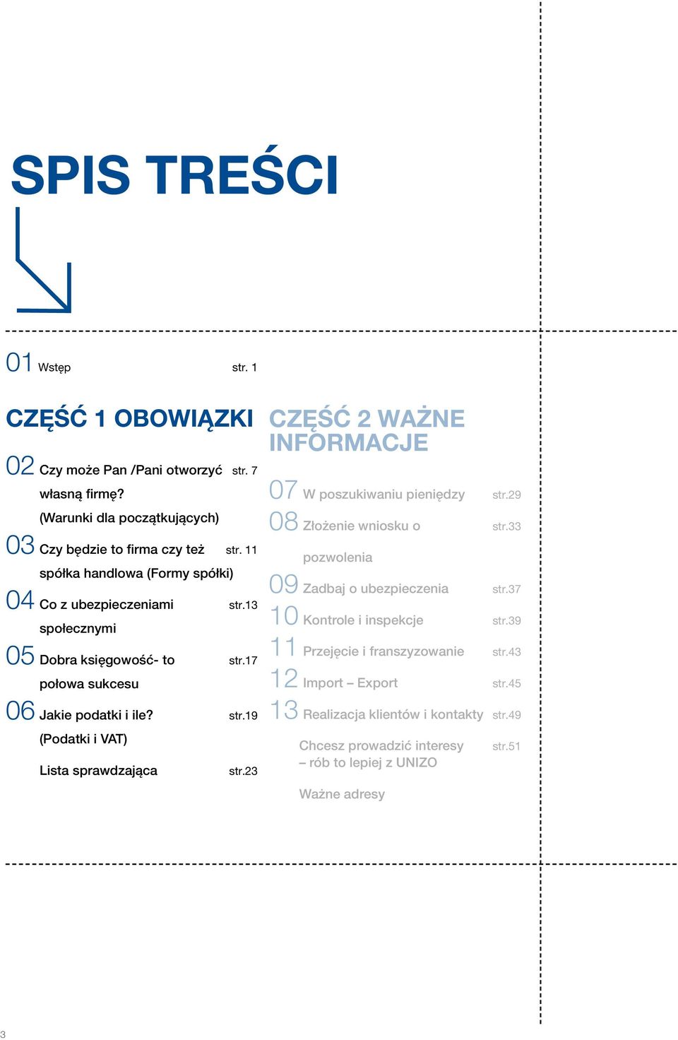 23 CZĘŚĆ 2 WAŻNE INFORMACJE 07 W poszukiwaniu pieniędzy str.29 08 Złożenie wniosku o str.33 pozwolenia 09 Zadbaj o ubezpieczenia str.37 10 Kontrole i inspekcje str.