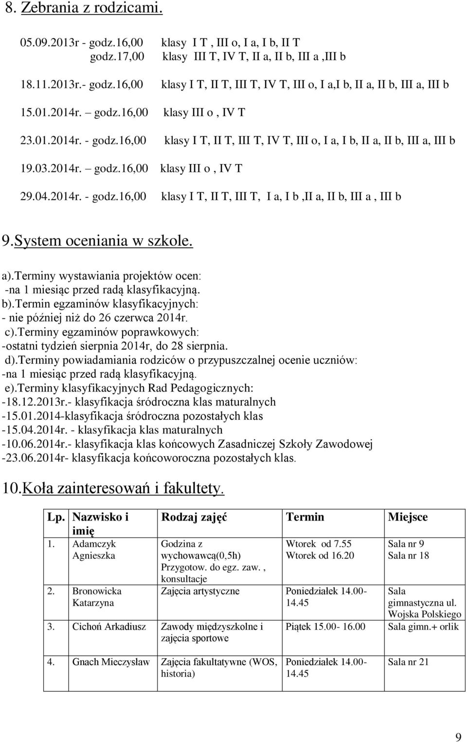 16,00 klasy I T, III o, I a, I b, II T klasy III T, IV T, II a, II b, III a,iii b klasy I T, II T, III T, IV T, III o, I a,i b, II a, II b, III a, III b klasy III o, IV T klasy I T, II T, III T, IV