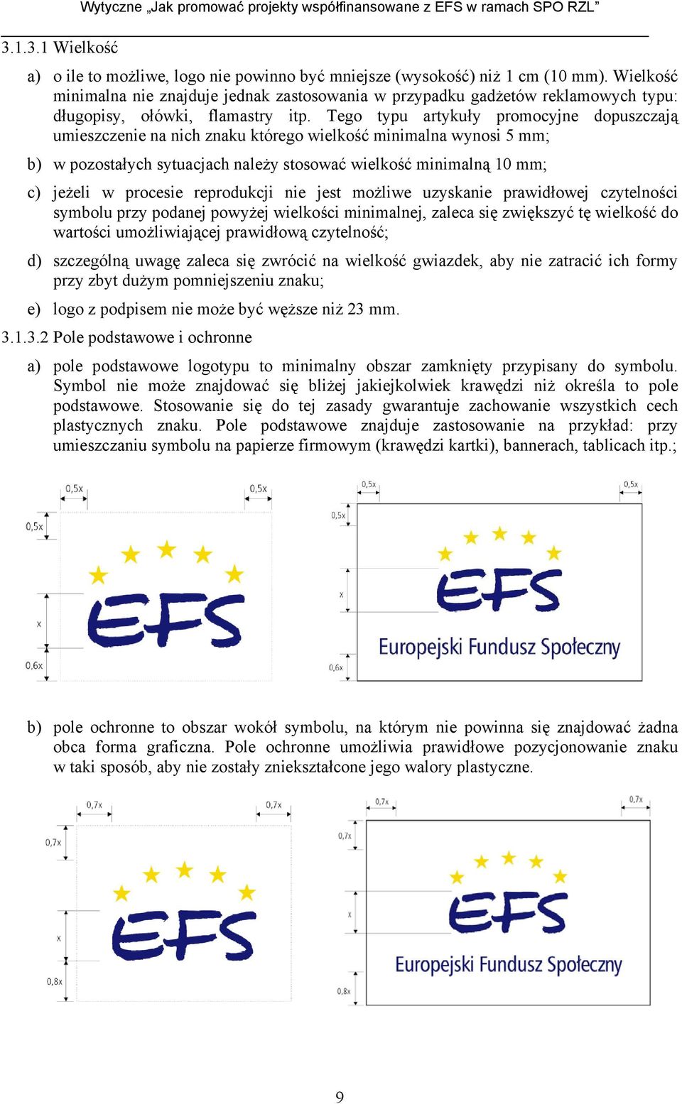 Tego typu artykuły promocyjne dopuszczają umieszczenie na nich znaku którego wielkość minimalna wynosi 5 mm; b) w pozostałych sytuacjach należy stosować wielkość minimalną 10 mm; c) jeżeli w procesie