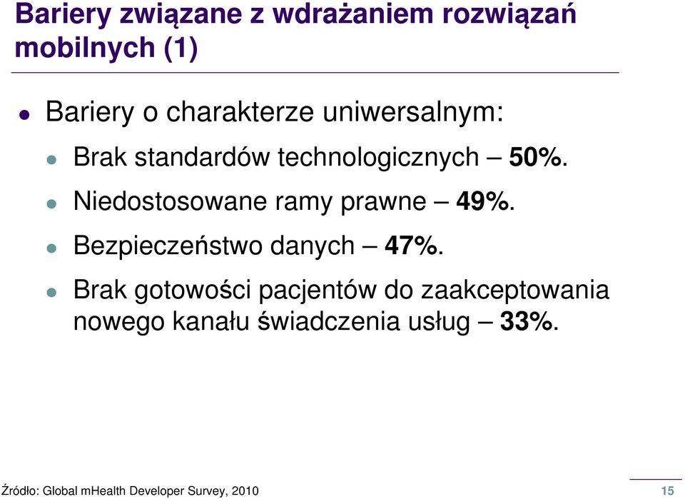 Niedostosowane ramy prawne 49%. Bezpieczeństwo danych 47%.