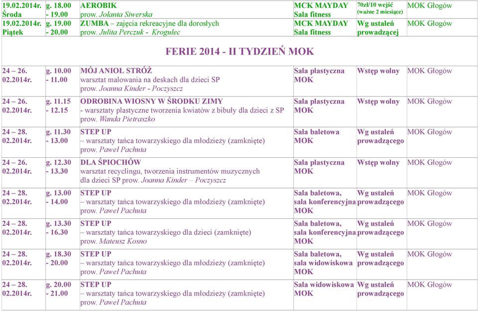 15 ODROBINA WIOSNY W ŚRODKU ZIMY - warsztaty plastyczne tworzenia kwiatów z bibuły dla dzieci z SP prow. Wanda Pietraszko Wstęp wolny Głogów 24 28. g. 11.30-13.