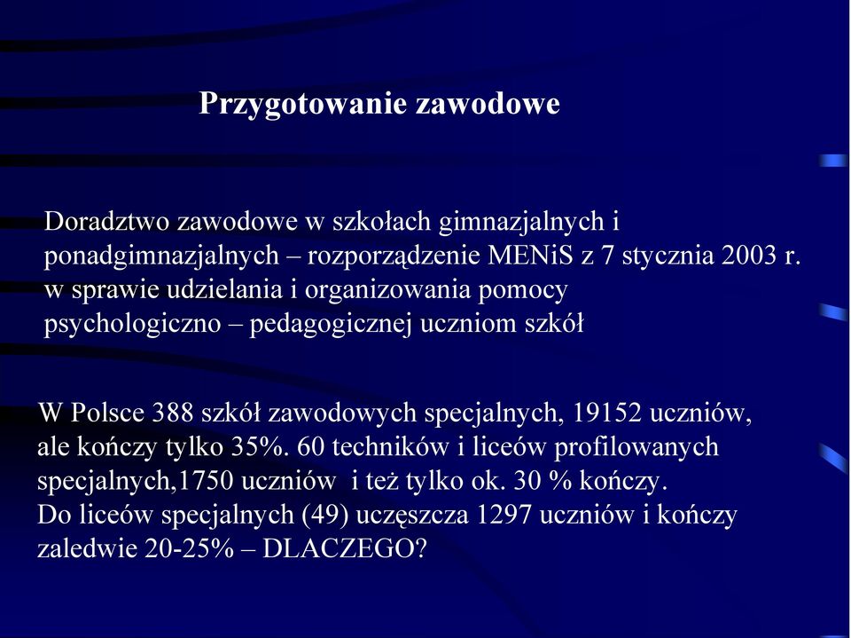 w sprawie udzielania i organizowania pomocy psychologiczno pedagogicznej uczniom szkół W Polsce 388 szkół zawodowych