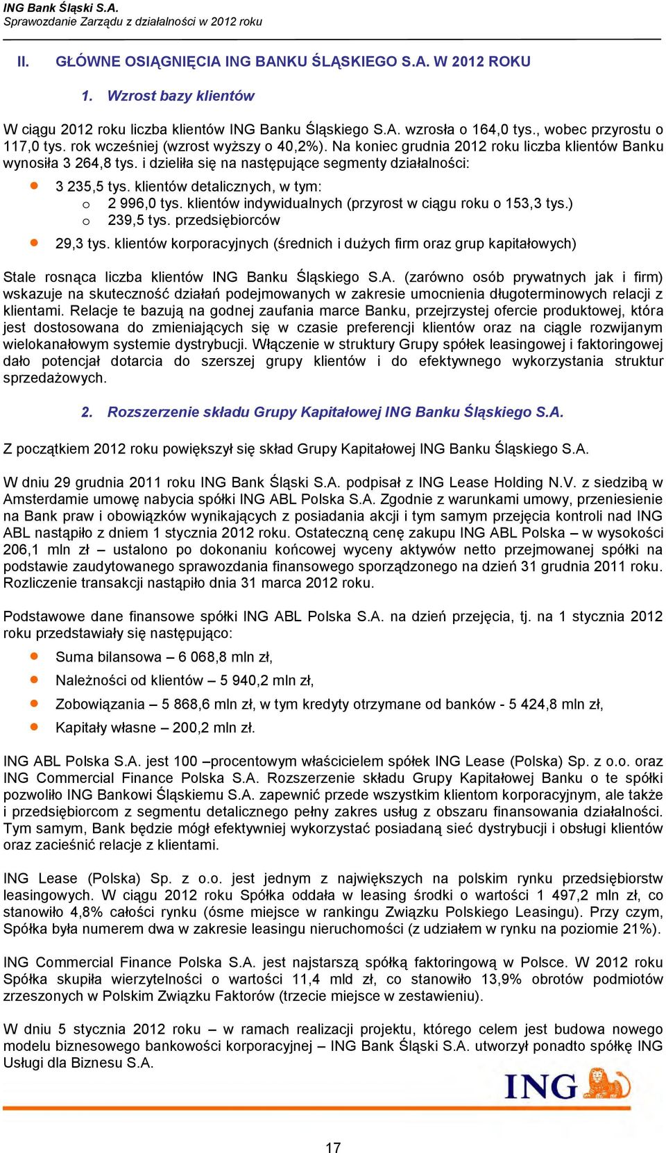 klientów detalicznych, w tym: o 2 996,0 tys. klientów indywidualnych (przyrost w ciągu roku o 153,3 tys.) o 239,5 tys. przedsiębiorców 29,3 tys.