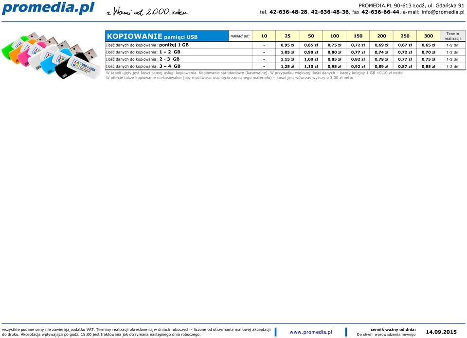 zł 0,89 zł 0,87 zł 0,85 zł 1-2 dni W tabeli ujęty jest koszt samej usługi kopiowania. Kopiowanie standardowe (kasowalne).