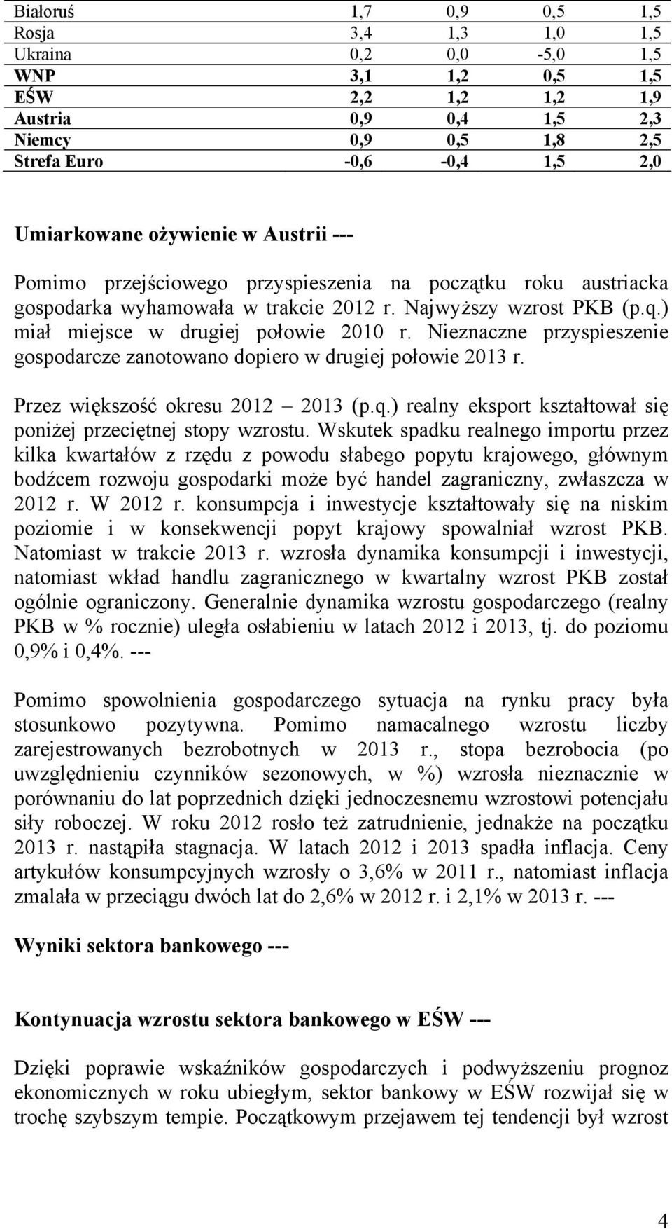 Nieznaczne przyspieszenie gospodarcze zanotowano dopiero w drugiej połowie 2013 r. Przez większość okresu 2012 2013 (p.q.) realny eksport kształtował się poniżej przeciętnej stopy wzrostu.