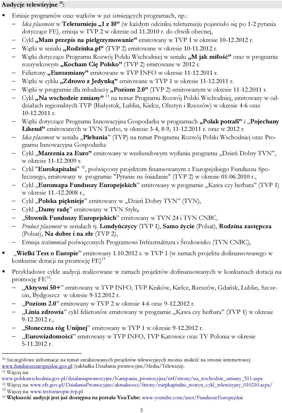 do chwili obecnej, Cykl Mam przepis na pielgrzymowanie emitowany w TVP 1 w okresie 10-12.2012 r.