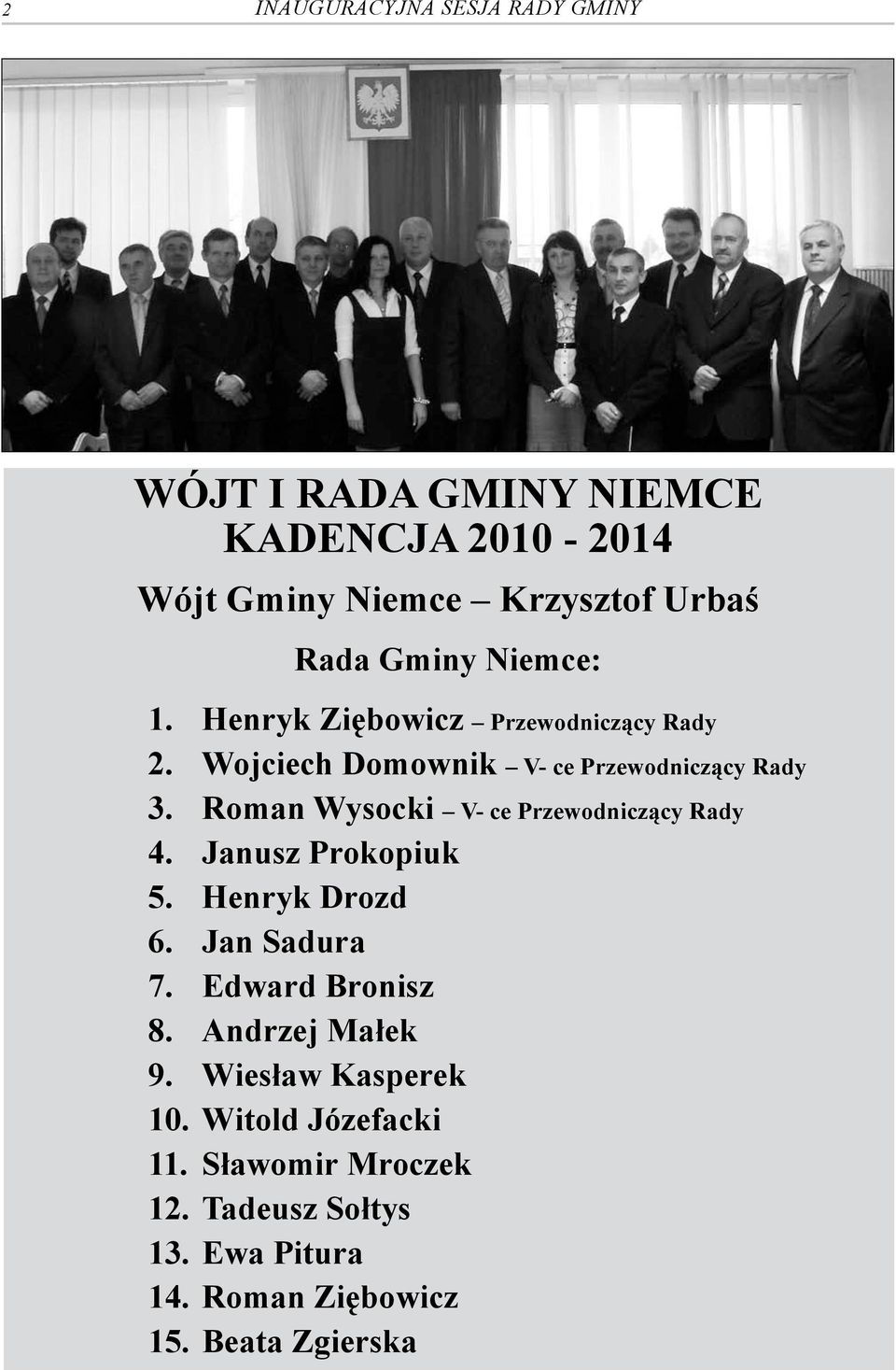 Roman Wysocki V- ce Przewodniczący Rady 4. Janusz Prokopiuk 5. Henryk Drozd 6. Jan Sadura 7. Edward Bronisz 8.