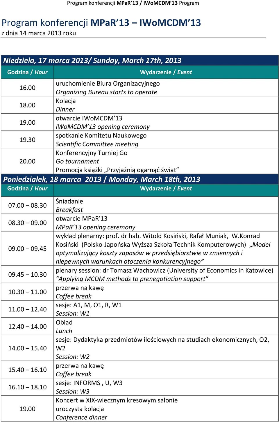 30 spotkanie Komitetu Naukowego Scientific Committee meeting Konferencyjny Turniej Go 20.