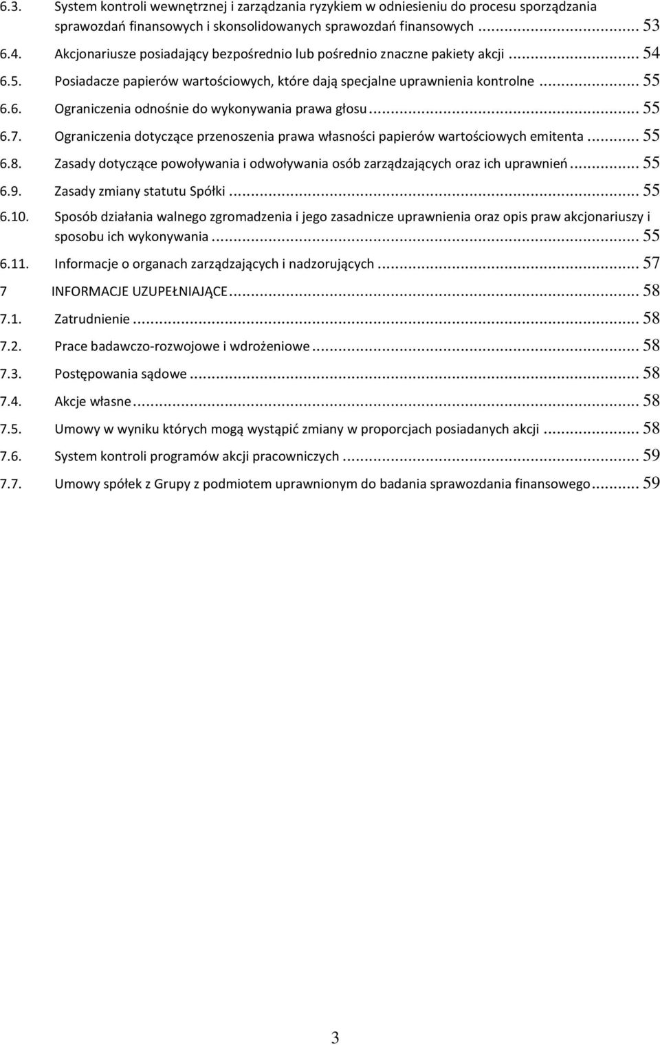 .. 55 6.7. Ograniczenia dotyczące przenoszenia prawa własności papierów wartościowych emitenta... 55 6.8. Zasady dotyczące powoływania i odwoływania osób zarządzających oraz ich uprawnień... 55 6.9.