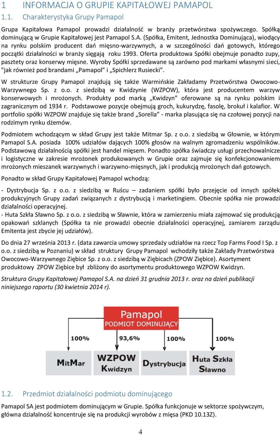 (Spółka, Emitent, Jednostka Dominująca), wiodący na rynku polskim producent dań mięsno-warzywnych, a w szczególności dań gotowych, którego początki działalności w branży sięgają roku 1993.