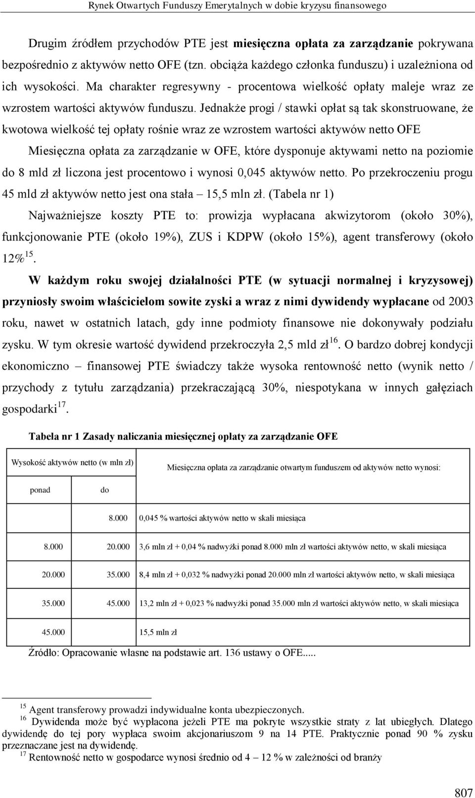 Jednakże progi / stawki opłat są tak skonstruowane, że kwotowa wielkość tej opłaty rośnie wraz ze wzrostem wartości aktywów netto OFE Miesięczna opłata za zarządzanie w OFE, które dysponuje aktywami