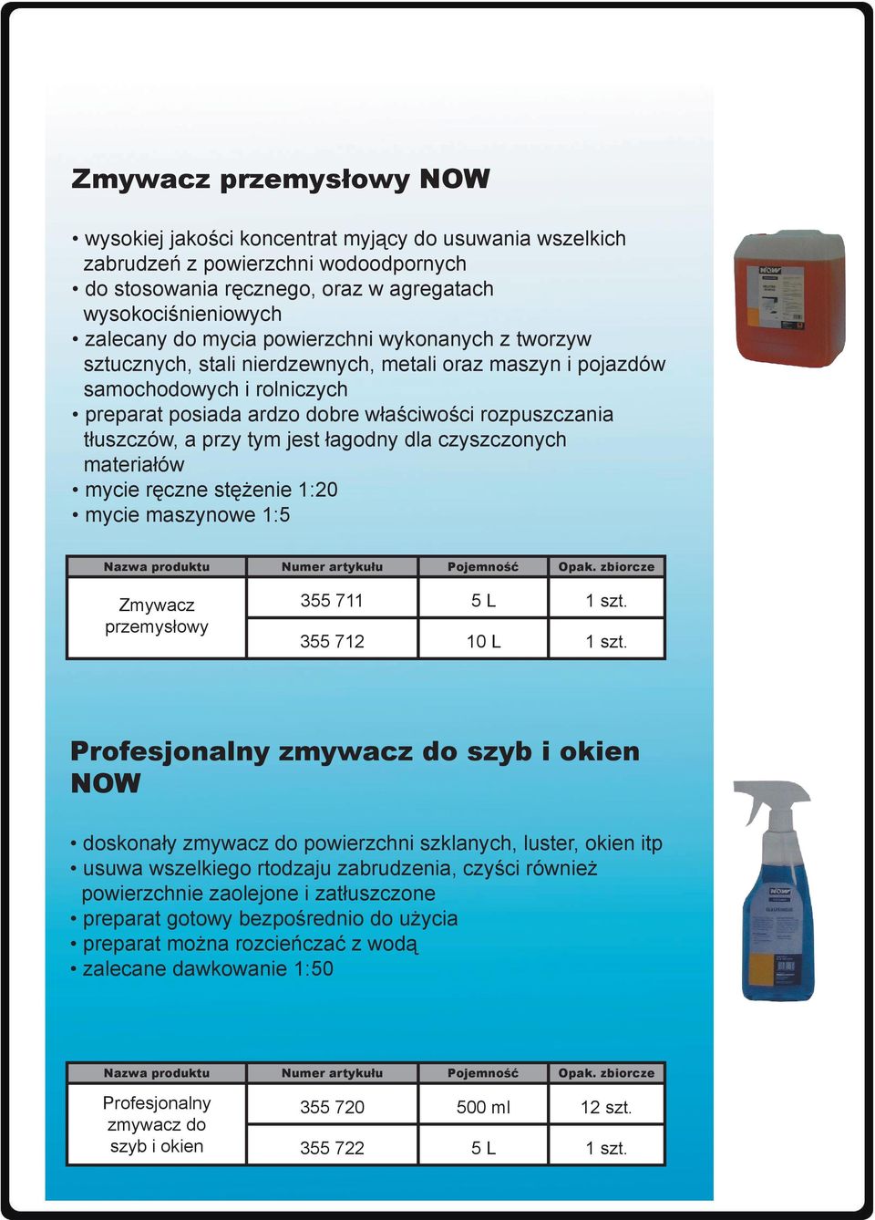 jest łagodny dla czyszczonych materiałów mycie ręczne stężenie 1:20 mycie maszynowe 1:5 Zmywacz przemysłowy 355 711 5 L 1 szt. 355 712 10 L 1 szt.