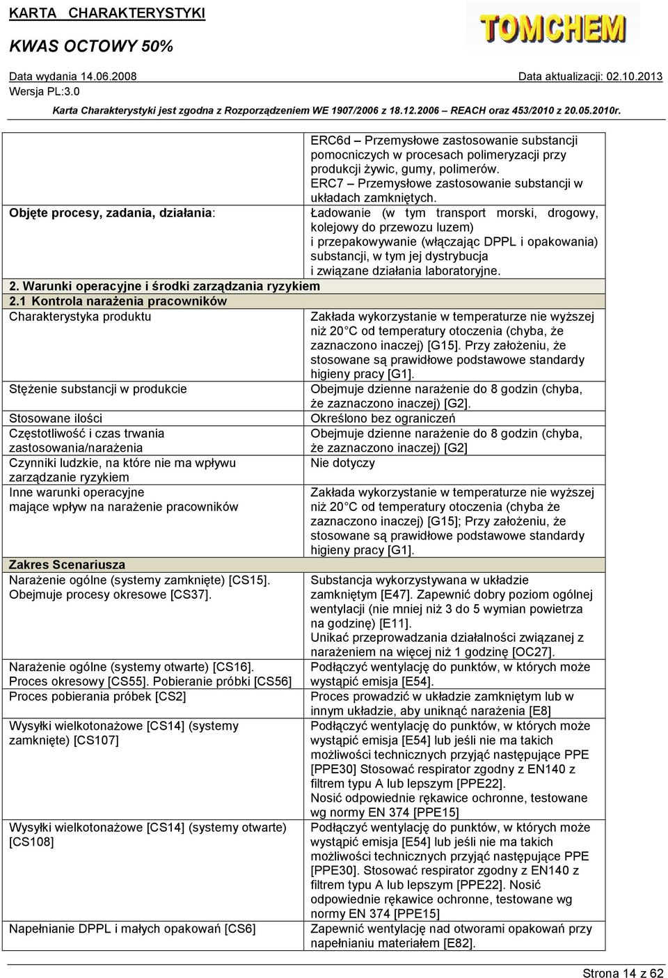 związane działania laboratoryjne. 2. Warunki operacyjne i środki zarządzania ryzykiem 2.