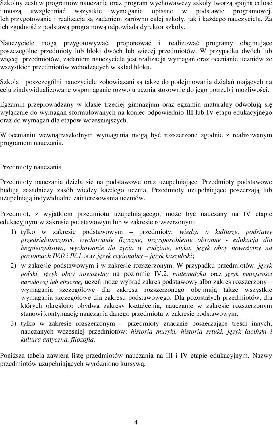 Nauczyciele mogą przygotowywać, proponować i realizować programy obejmujące poszczególne przedmioty lub bloki dwóch lub więcej przedmiotów.