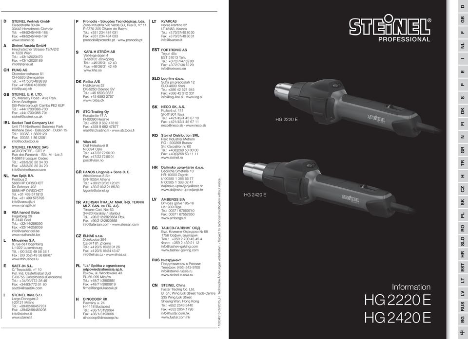 25, Manasty Road Axis Park Orton Southgate GB-Peterborough Cambs PE2 6UP Tel.: +/1733/366-700 Fax: +/1733/366-701 steinel@steinel.co.